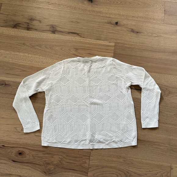 Loft Womens White Tribal Pattern Loose Knit Cotton Lightweight Sweater Sz Large - Picture 5 of 8